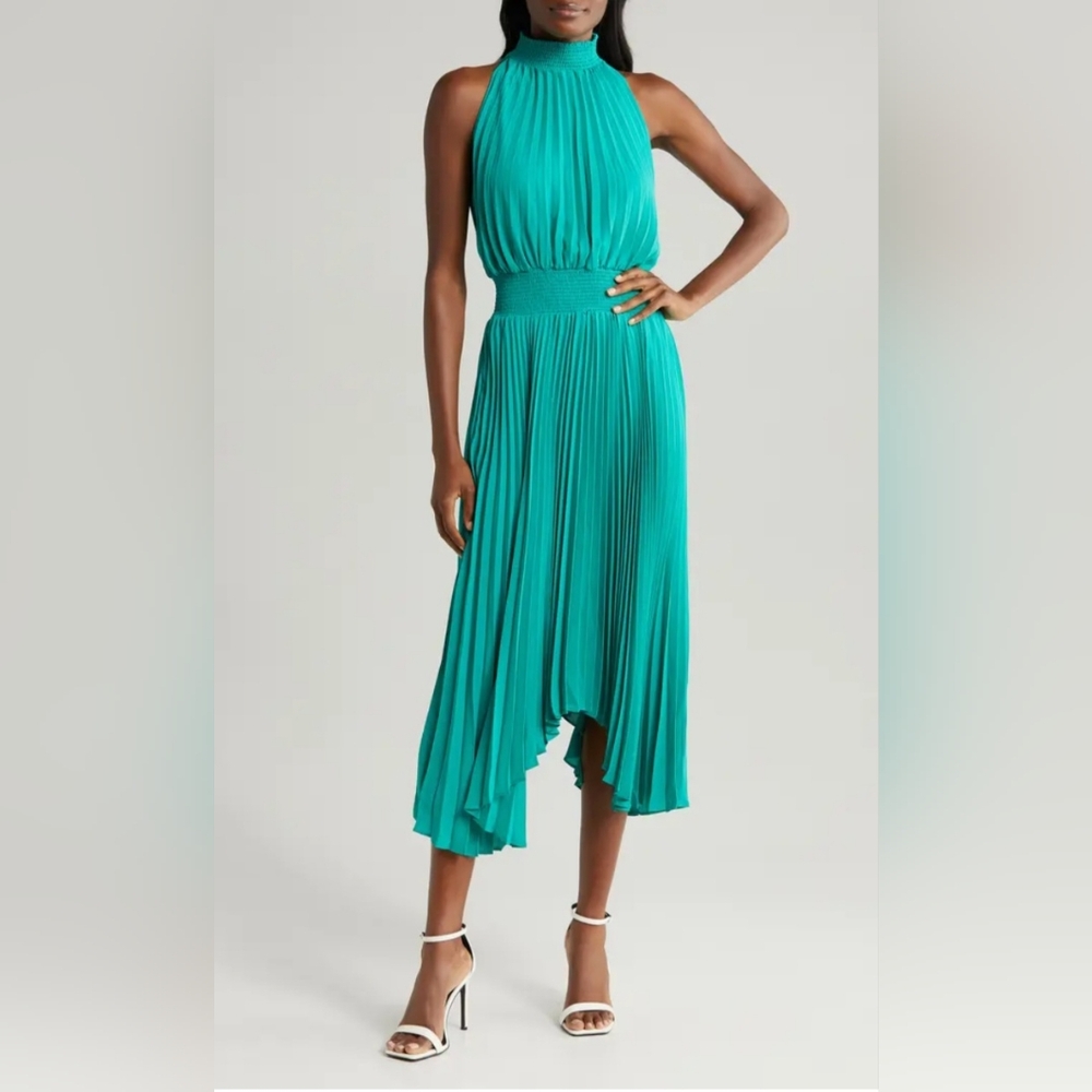 New Halogen Green Asymmetrical Pleated Sharkbite Hem Midi Dress Size xxl